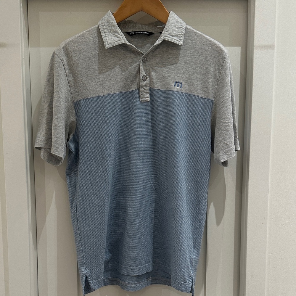 Travis Mathew Gray & Blue Polo Golf Shirt
